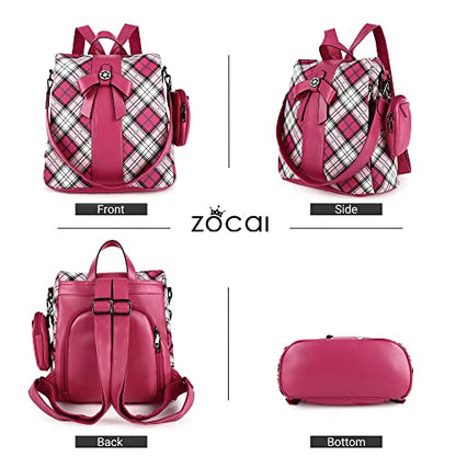 ZOCAI Backpack Purse for Women Fashion Backpack Purses PU Leather Daypacks Anti-Theft Shoulder Bag Satchel Purse - color: Rose/Rose