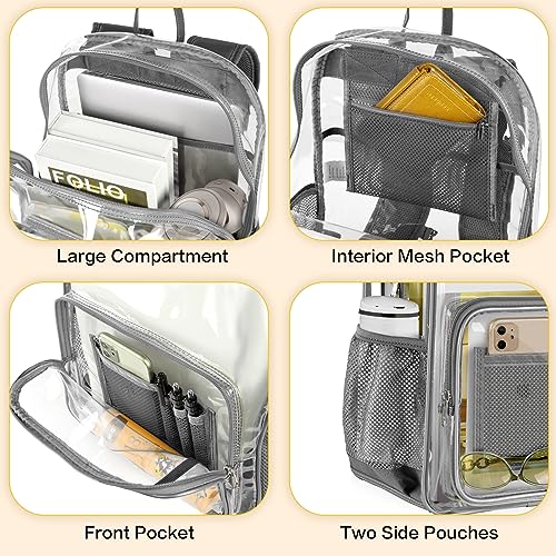 Clear Backpack Heavy Duty Large Transparent Backpack with Reinforced Bottom Multi-pockets for College, Travel, Workplace Security - Gray - color: Grey