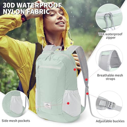 Naturehike 18L Lightweight Hiking Daypack, Waterproof Camping Packable Backpack Ultralight for Travel, Airplane, Adults - color: Mint Green