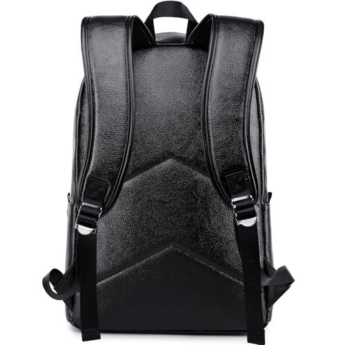 weiatas Black Leather Laptop Backpack for Men Women Work Travel, College School Backpack Casual Daypack fits 15.6 Inch