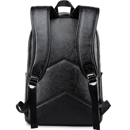 weiatas Black Leather Laptop Backpack for Men Women Work Travel, College School Backpack Casual Daypack fits 15.6 Inch