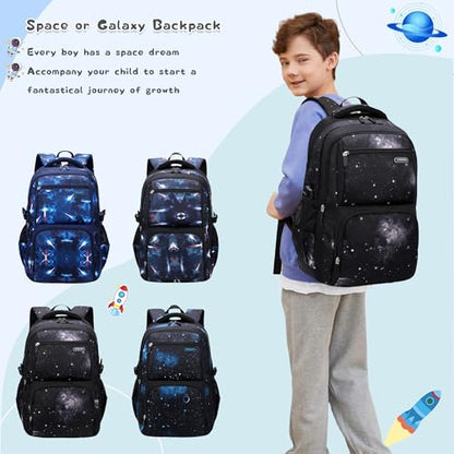 Bansusu Galaxy Backpacks for Boys School Elementary, Water-resistant Boys Backpacks Middle School Bags, Dark-blue - color: Dark Blue-galaxy