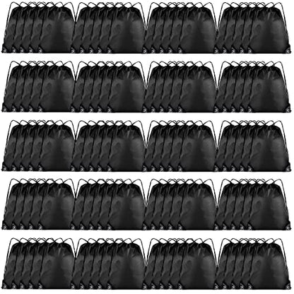 Grneric Drawstring Backpack Bulk 100Pcs Cinch Bag,Polyester Drawstring Bags for Gym Beach Sports Short Trip Party(Black) - color: Black