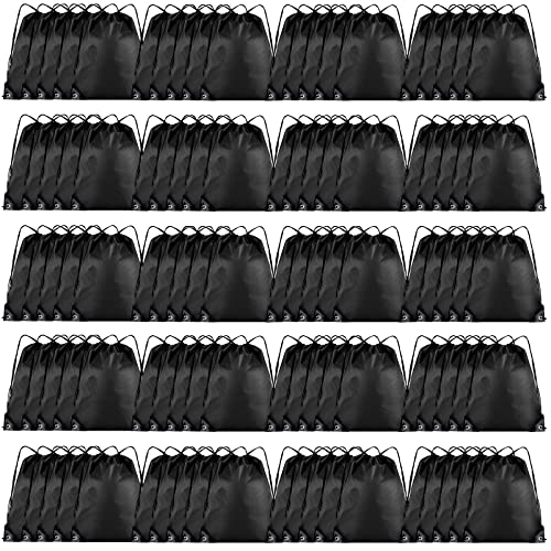 Grneric Drawstring Backpack Bulk 100Pcs Cinch Bag,Polyester Drawstring Bags for Gym Beach Sports Short Trip Party(Black) - color: Black