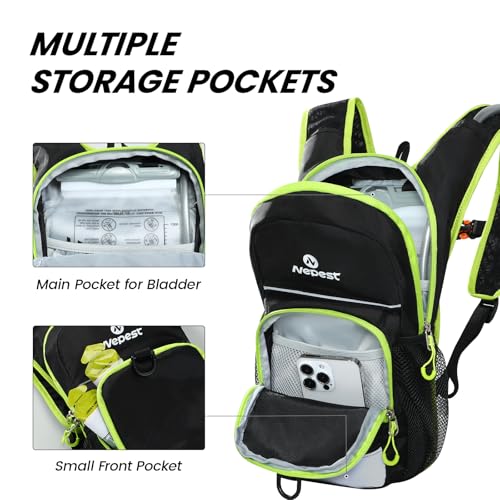 Nepest Kids Hydration Backpack, Mini Water Backpack with 1.5L Water Bladder for Hiking Cycling Running - color: Black