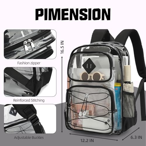 Clear Backpacks for Girls Women, Heavy Duty PVC Transparent Back Pack See Through Boys Kids Clear Bookbags for School Black - color: Black