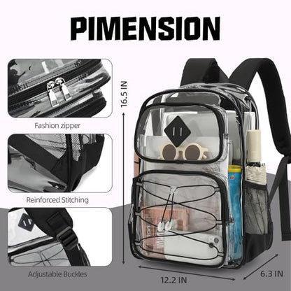 Clear Backpacks for Girls Women, Heavy Duty PVC Transparent Back Pack See Through Boys Kids Clear Bookbags for School Black - color: Black