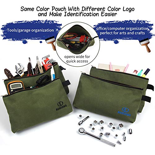 Premium Canvas Tool Pouch Zipper Bag,Small Tool Bag,Multipurpose Storage Pouch(4Pack 12.75x8x2.25 inch 20oz Water Resistant Heavy Duty Army Green Flat Bottom Tool Bag with Brass Zipper) - size: 12.75 inch