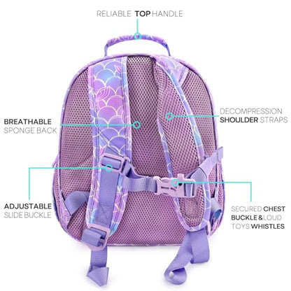mibasies Toddler Backpack for Girls 2-4: Cute Kids Backpacks for Girls - Preschool Kindergarten Backpack - Mermaid Tail Purple - color: Mermaid Tail, style: Toddler-12"h(not Fit Folder)