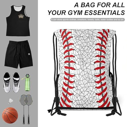 Baseball Drawstring Backpack Gym Bag With Shoe Compartment String Bag Sport Beach Swimming Sackpack For Women Men - color: Baseball