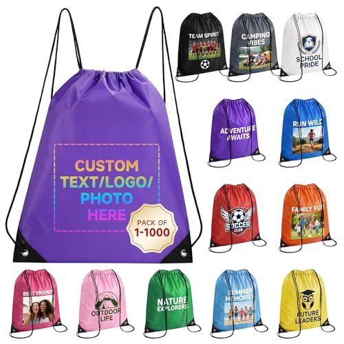 Custom Drawstring Bags With Logo, 2 Pcs Personalized Drawstring Backpacks Bulk String Bag for Travelling, Gym and for Everyday Use - color: Purple
