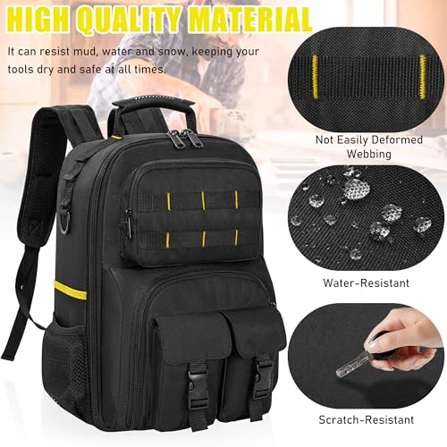 Tool Backpack, Heavy Duty Tool Bag with Padded Shoulder and Removable Tool Organizer, Water-Resistant Work Backpack, for Electrician, Plumber, HVAC, Cable Repairman, Black & Yellow - color: Black & Yellow
