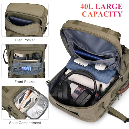 WITZMAN Travel Backpack for Men 40L Large Carry-on Airline Approved Convertible 3 in 1 laptop Bags Fit 16 inch(A8013 Army Green) - color: Army Green