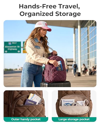BAGSMART Travel Laptop Backpack, College Backpack for Women, Quilted Small Computer Bookbag, Water-Resistant 15.6 Inch Laptop Casual Bag, - color: 19-cherry Red