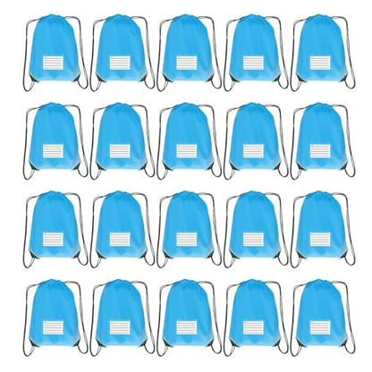 Drawstring Backpack Bulk 20 Packs Draw String Bags for Gym Sports Trip Pedestrianism Cinch Sack DIY for Women Men with Memo Card(sky blue light blue) - color: Sky Blue