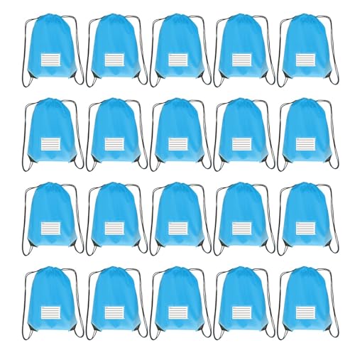 Drawstring Backpack Bulk 20 Packs Draw String Bags for Gym Sports Trip Pedestrianism Cinch Sack DIY for Women Men with Memo Card(sky blue light blue) - color: Sky Blue
