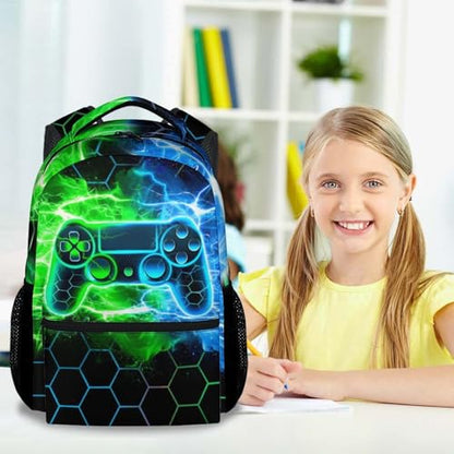 Gamer Backpack for Kids - 17 Inch Gamer Backpacks for Teen Boys, Cool Durable Toddler Schoolbag Gifts for Elementary Travel - color: Black