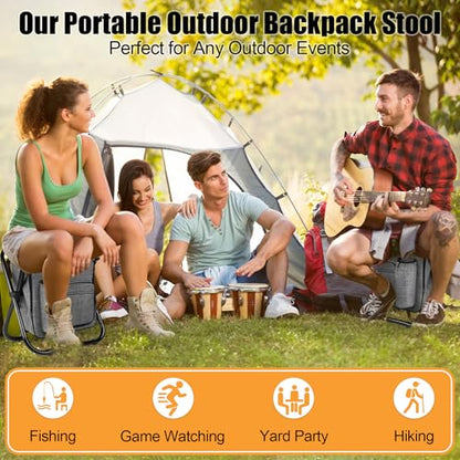 Kikerike Backpack Stool Cooler Chair Heavy Duty 300 LBS Max Load Portable Lightweight Stool Backpack Folding Fishing Cooler Seat for Camping Hunting Fishing - Gray - color: Grey