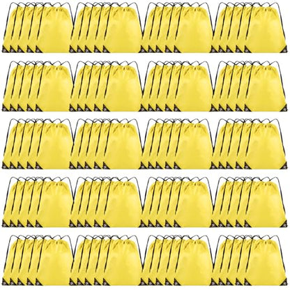 Grneric 100 Pieces Drawstring Backpack Bulk Cinch Sackpack Ployster Drawstring Bags for Gym Party Trip(Yellow) - color: Yellow