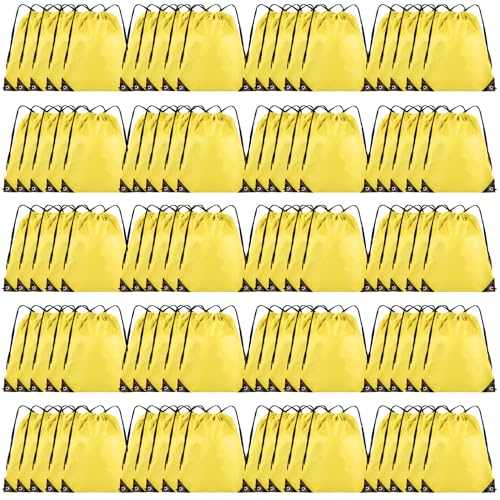 Grneric 100 Pieces Drawstring Backpack Bulk Cinch Sackpack Ployster Drawstring Bags for Gym Party Trip(Yellow) - color: Yellow