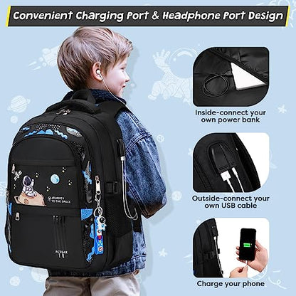 ACESAK Backpack for Boys - Boy Backpack Schoolbag for Boys Kids Children Teens Girls Elementary Middle School Bags, Waterproof Lightweight Kids Bookbag Backpacks Casual Daypack with Lunch Bag Set - color: Black