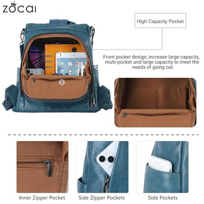 ZOCAI Backpack Purse for Women Medium Anti-Theft Backpacks Purses Design Leather Shoulder Bags with Removable Strap - color: Lake Blue