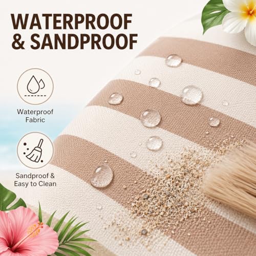 LEDAOU Beach Bag Waterproof Sandproof Women Beach Tote Pool Bag with Zipper for Swim Gym Grocery Travel with Wet Pocket | Sandproof - color: Brown White Stripes