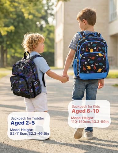 VASCHY Kids Backpacks, 12L Toddler & 17.5L School Backpacks, Lightweight Water-Resistant for Boys and Girls Ages 3-12 - color: Black Dinos-l, size: Large