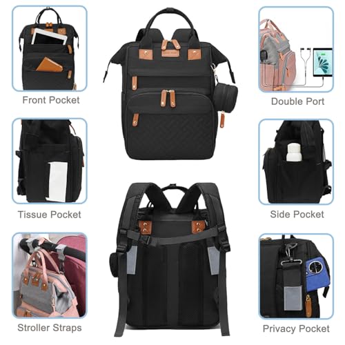 SHITIESHOU Diaper Bag Backpack Baby Bag for Mom Dad with Changing Pad, 19 Pockets, Large Waterproof Travel Baby Girl Boy Toddle Diaper Bag with Insulated Pocket, Baby Shower Gifts, Black - color: Black