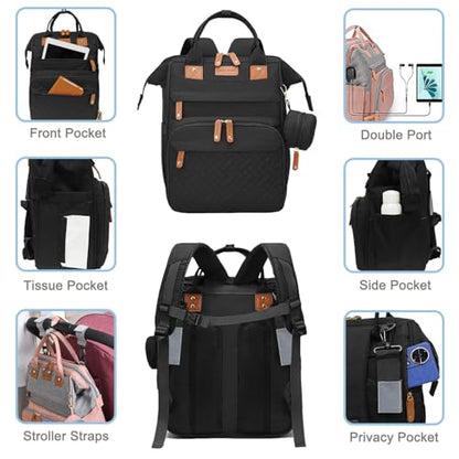 SHITIESHOU Diaper Bag Backpack Baby Bag for Mom Dad with Changing Pad, 19 Pockets, Large Waterproof Travel Baby Girl Boy Toddle Diaper Bag with Insulated Pocket, Baby Shower Gifts, Black - color: Black