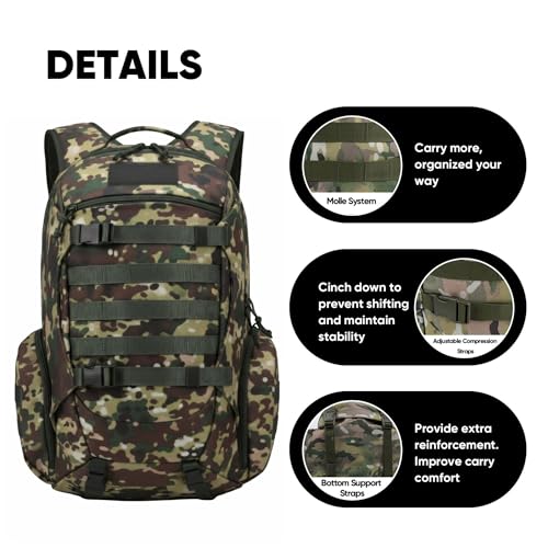 35L Tactical Backpack for Men, MOLLE Military Bug Out Bag, Waterproof Rucksack for Hiking with Hydration Port CP - color: Cp