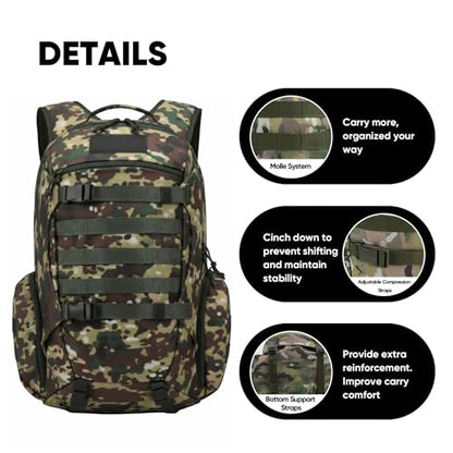 35L Tactical Backpack for Men, MOLLE Military Bug Out Bag, Waterproof Rucksack for Hiking with Hydration Port CP - color: Cp
