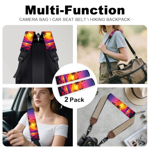 2Pcs Soft Auto Seat Belt Cover Pads, Tropical Sunset Car Seatbelt Shoulder Cushion for Comfortable Driving, Compatible with All Cars' Seatbelt and Backpack Straps 11x2.4inch - color: Sunset