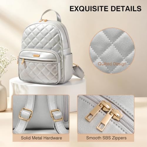 Marvolia Mini Backpack Vegan Leather Small Backpack, Silver - color: Silver, size: Small