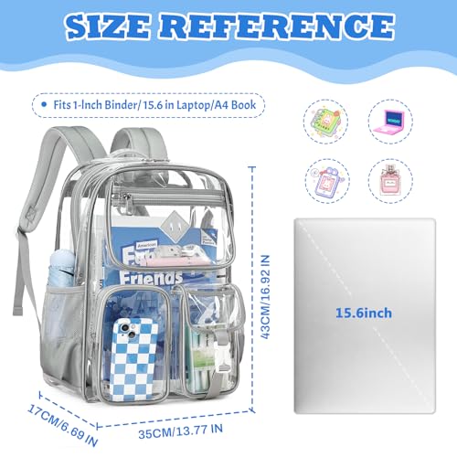 PIG PIG GIRL Clear Backpack for School,Heavy Duty PVC Transparent Bookbag for Girls Stadium Approved See Through Backpack - color: Gray