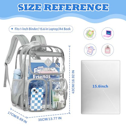 PIG PIG GIRL Clear Backpack for School,Heavy Duty PVC Transparent Bookbag for Girls Stadium Approved See Through Backpack - color: Gray