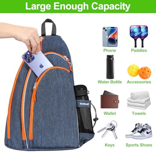 Pickleball Bag, Pickleball Backpack for Men Women, Reversible Crossbody Sling Bag, Pickle Ball Bag for Pickleball Paddle, Tennis, Racket with Fence Hook