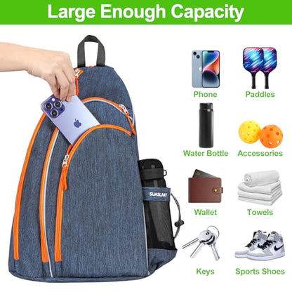 Pickleball Bag, Pickleball Backpack for Men Women, Reversible Crossbody Sling Bag, Pickle Ball Bag for Pickleball Paddle, Tennis, Racket with Fence Hook