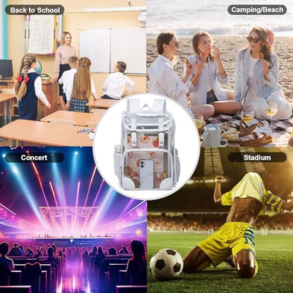 Fuyicat Clear Backpack Heavy Duty PVC Transparent Girls Kids School Backpacks Stadium Approved See Through College Bookbag for Women (White) - color: White