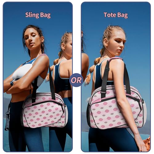 Boulder Bee Pickleball Tote Bag for Women with Paddle Holder - color: Pink Checkered Pattern