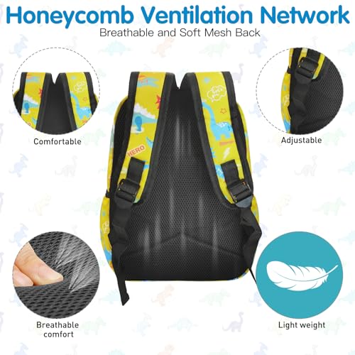 Kids Backpack for Girls Boys - 15 Inch Dinosaur Childrens Backpack Cute School Bag Kindergarten Backpack for Ages 3-8, Yellow - color: Yellow
