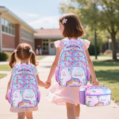 RHCPFOVR Kids Backpack for Girls - Girls Backpack 3-8 Ages Mermaid for Kids 15 Inch School Bookbag for Kindergarten Elementary School Bookbag for Girl 1st 2nd Grade - style: Mermaid
