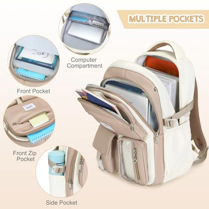 ACESAK Backpack for Girls - Girls Backpack with Lunch Bag & Pencil Pouch for Teen Kids Laptop Backpack for Women, Elementary Middle High School Bookbag Travel Daypack (Khaki) - color: Khaki