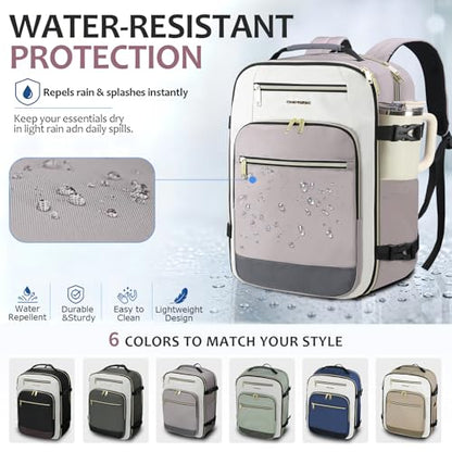 EMPSIGN 40L Travel Backpack for Women & Men, Airline Approved Carry On Backpack, TSA Personal Item Bag Waterproof, Overnight Weekender Essentials Backpacks for Business fits 17" Laptop, Dusty Pink - color: Beige/Dusty Pink/Grey