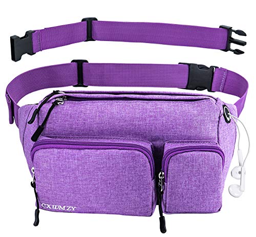 CXWMZY Fanny Packs For Women & Men, Waist Bag Hip Bum Bag Strap Extension Large Capacity Easy Carry Any Phone Passport Wallet for Outdoors Workout Traveling Casual Running Hiking Cycling Dog Walking - color: Purple