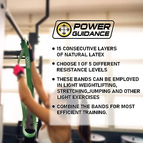 POWER GUIDANCE Pull Up Assist Bands - Stretch Resistance Band - Mobility Band - Powerlifting Bands - by Perfect for Body Stretching, Powerlifting, Resistance Training - color: Set of 5