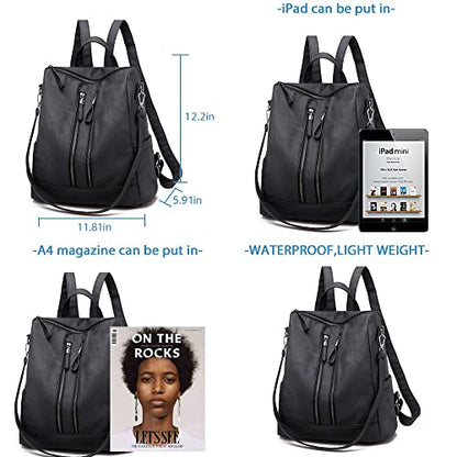 Backpack Purse for Women, Women Backpack Purse Small Leather Waterproof Anti-theft Shoulder Bags Handbags Ladies - color: Double Zipper Black Grey