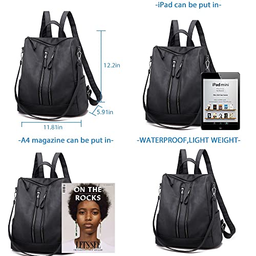 Backpack Purse for Women, Women Backpack Purse Small Leather Waterproof Anti-theft Shoulder Bags Handbags Ladies - color: Double Zipper Black Grey