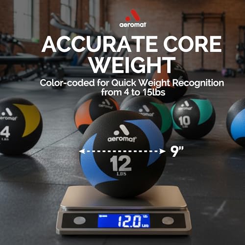 Aeromat Airless Medicine Ball, 9-Inch Diameter Weighted Workout Ball for Exercise, Textured Grip, Latex-Free, Color-Coded for Strength Training & Fitness