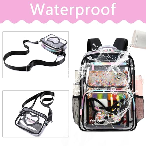 Clear Backpack for Girls,Transparent Backpacks Crossbody Bag for Kids Heavy Duty See Through School Bag Clear Bookbag (Black1, Large) - color: Black1